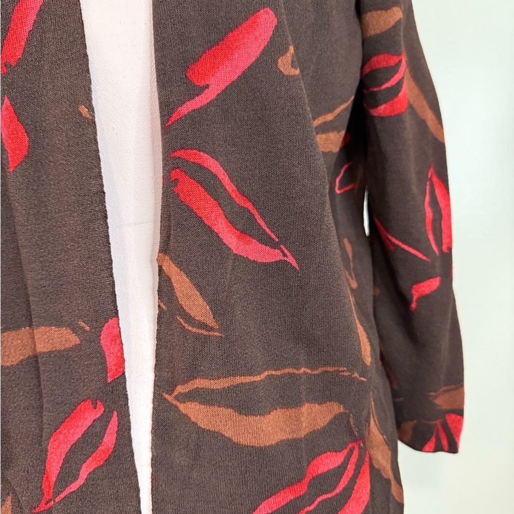Chicos Brown And Red Patterned Open Cardigan In S… - image 2